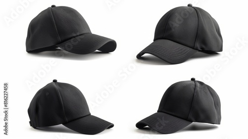 black baseball cap in four different angle views. 
