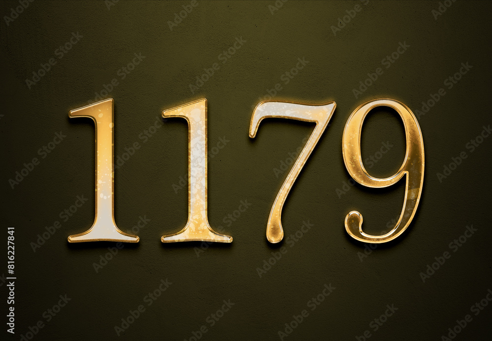 Old gold effect of 1179 number with 3D glossy style Mockup. Old gold effect of 1179 number with 3D glossy style Mockup.