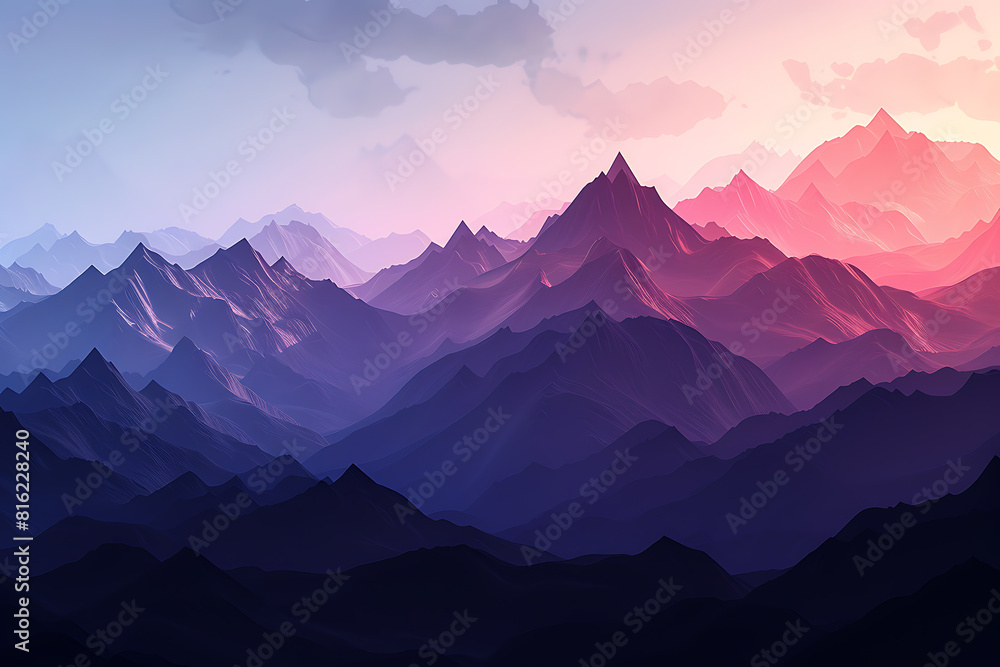 Abstract mountains silhouette broken into fragments, creating a striking and dynamic visual composition.