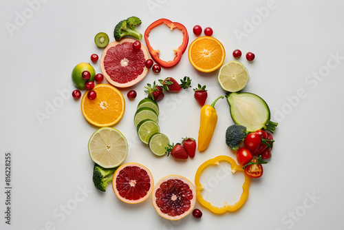 Fresh rainbow circle of fruits and vegetables