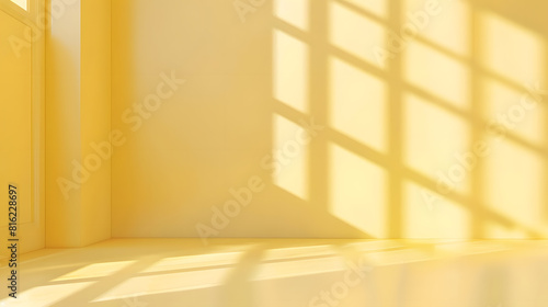 Abstract pastel yellow studio background for product presentation Empty room with shadows of window Display product with blurred backdrop : Generative AI