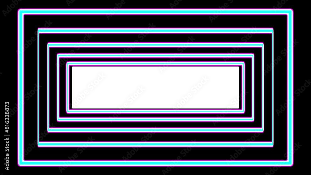 Rectangle infinity tunnel pattern in turquoise and pink on black. Abstract background or design element with copy space box. Rectangle infinity tunnel pattern in turquoise and pink on black. Abstract background or design element with copy space box.