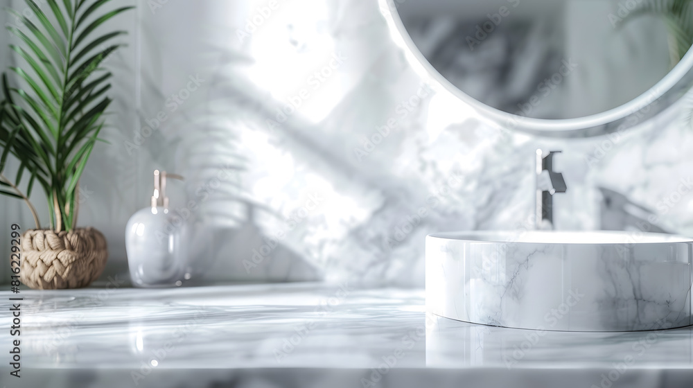 Marble counter table top in bath room background can be used mock up for montage products display or design layout : Generative AI Marble counter table top in bath room background can be used mock up for montage products display or design layout : Generative AI