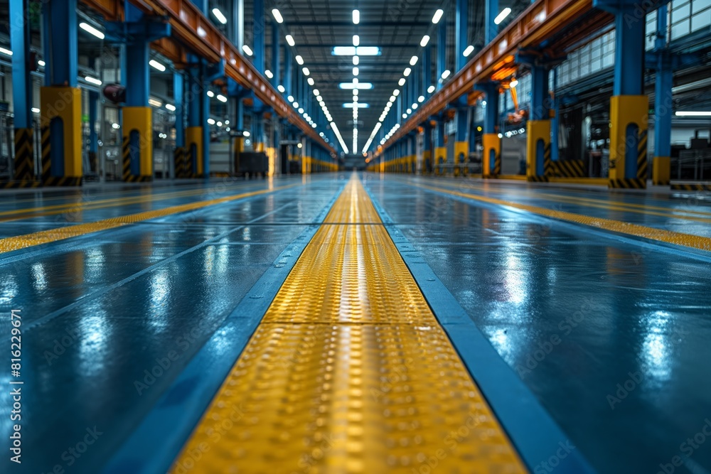 Warehouse floor perspective, yellow lines