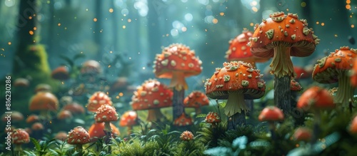 Dense mushroom forest background photo