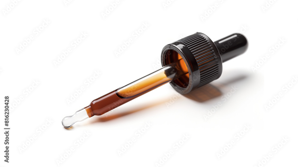 eyedropper with brown liquid, isolated on a white background. Iodine solution for medical purposes eyedropper with brown liquid, isolated on a white background. Iodine solution for medical purposes
