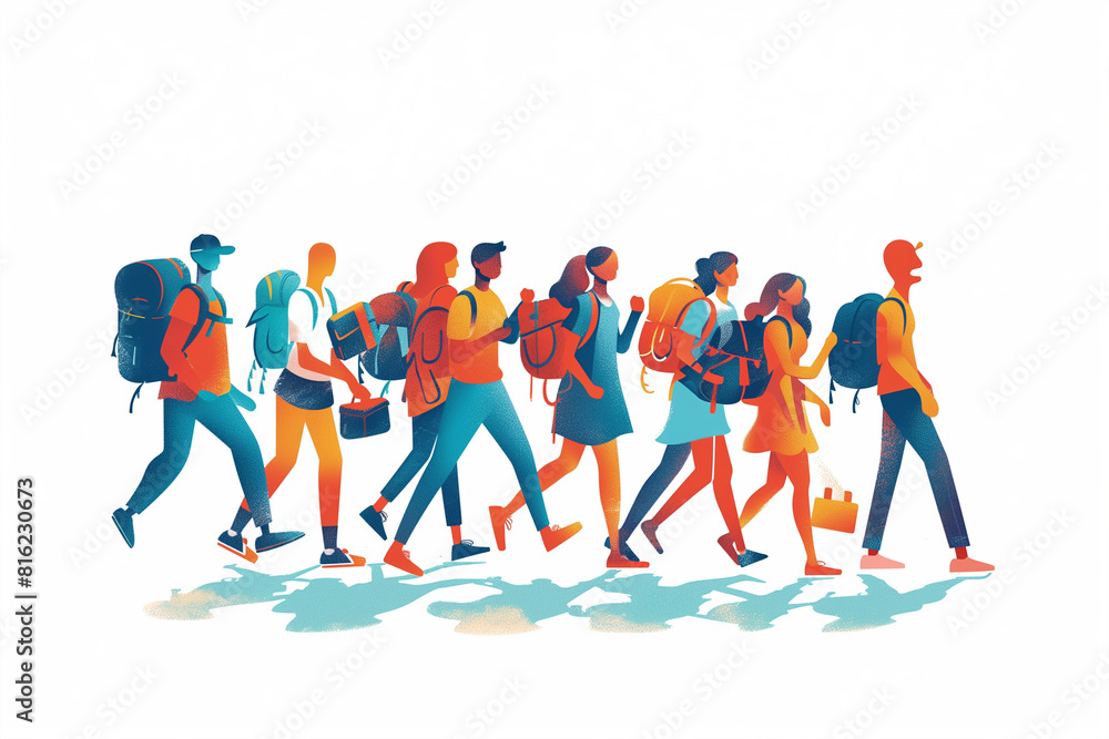 Obraz premium Group of People Walking Together to Mark World Refugee Day