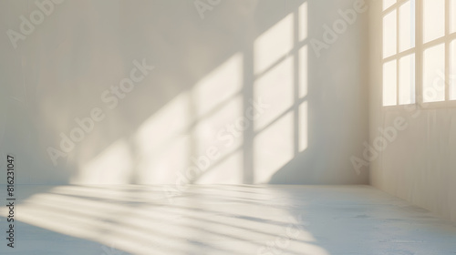 Beige studio background for product presentation Shadow of Window and Sunlight on Empty Room White Wall and Floor Summer concert Blurred backdrop   Generative AI