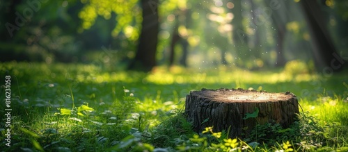 Tree stump in green field photo