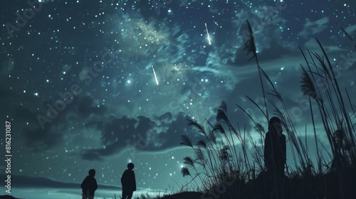 A display of meteors streaking across the sky