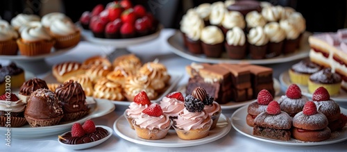 Assorted desserts on plates