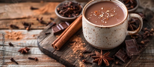 Steaming hot chocolate with cinnamon and anise