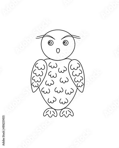 Cute owl simple doodle outline hand drawn vector illustration, forest wild little bird fairy tale Halloween character, autumn seasonal animal image for poster, greeting card, invitation © Contes de fée 