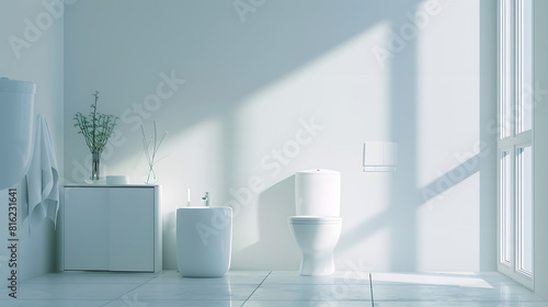 creative and modern bathroom with blank wall for bathroom cabinet and toilet bowl empty room   Generative AI