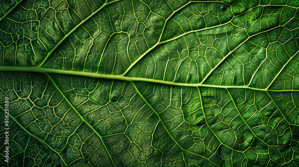 Obraz premium Texture of a leaf, intricate network of veins, vivid green color.