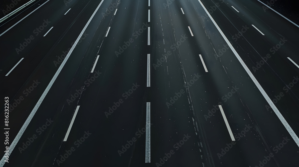 Empty highway black asphalt road and white dividing lines Top view : Generative AI Empty highway black asphalt road and white dividing lines Top view : Generative AI