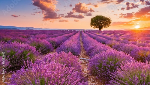 Lavender field summer sunset landscape 