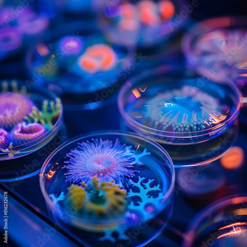 cultivating colonies of colorful microorganisms in petri dish microbiology, laboratory, research, test tubes, scientist