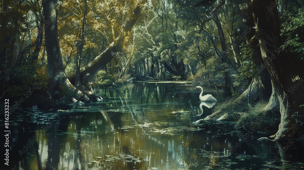 Fantasy illustration of a forest theme with dense trees Fantasy illustration of a forest theme with dense trees