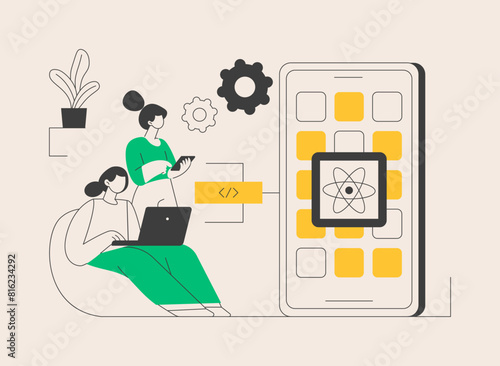 React native mobile app abstract concept vector illustration.