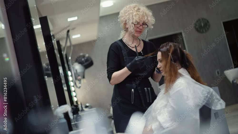 Beauty and Elegance: Professional Hair Care and Styling for a European Woman in a Salon Environment. High quality 4k footage Beauty and Elegance: Professional Hair Care and Styling for a European Woman in a Salon Environment. High quality 4k footage