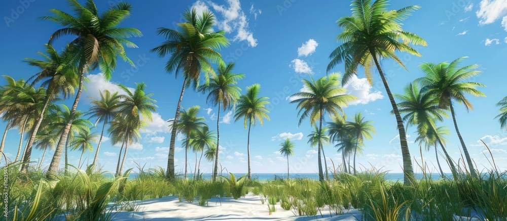 Tropical beach with palm trees and sand