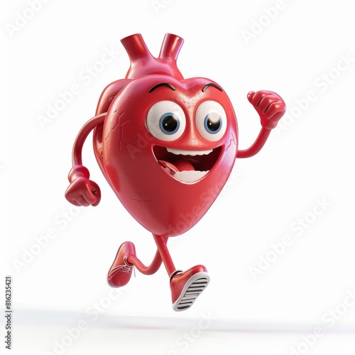 Artistical illustration of cute cartoon strong human heart doing physical exercise training sports