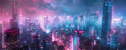 a futuristic cityscape in synthwave style generative ai
