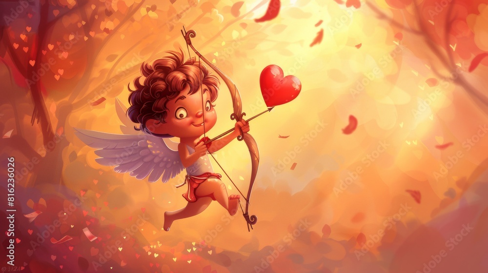 Cute Cupid angel with bow and arrow symbolizing love Cute Cupid angel with bow and arrow symbolizing love