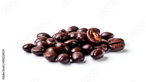 Fresh Roasted Coffee Beans with Chocolate Confiture on White Background