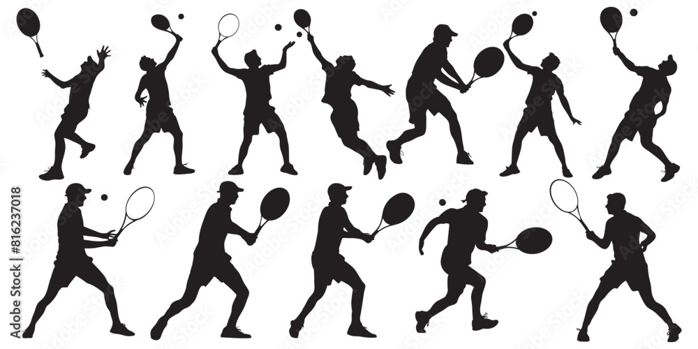 Dynamic Tennis Player Silhouettes: Different Shots Dynamic Tennis Player Silhouettes: Different Shots