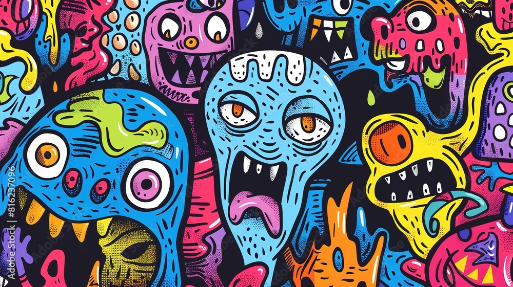 Fototapeta premium Abstract graffiti cartoon monsters background
