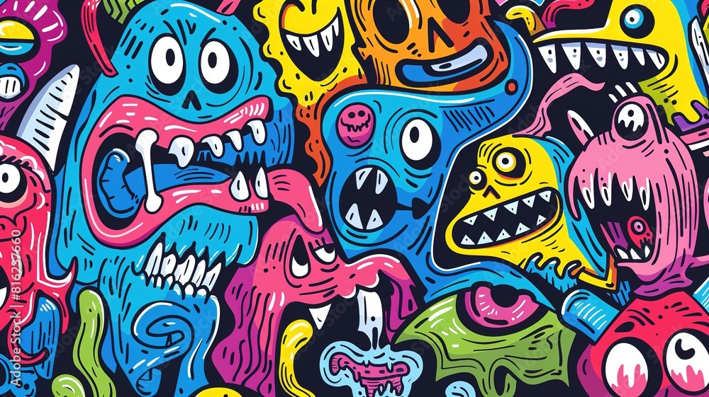 Fototapeta premium Abstract graffiti cartoon monsters doodle background
