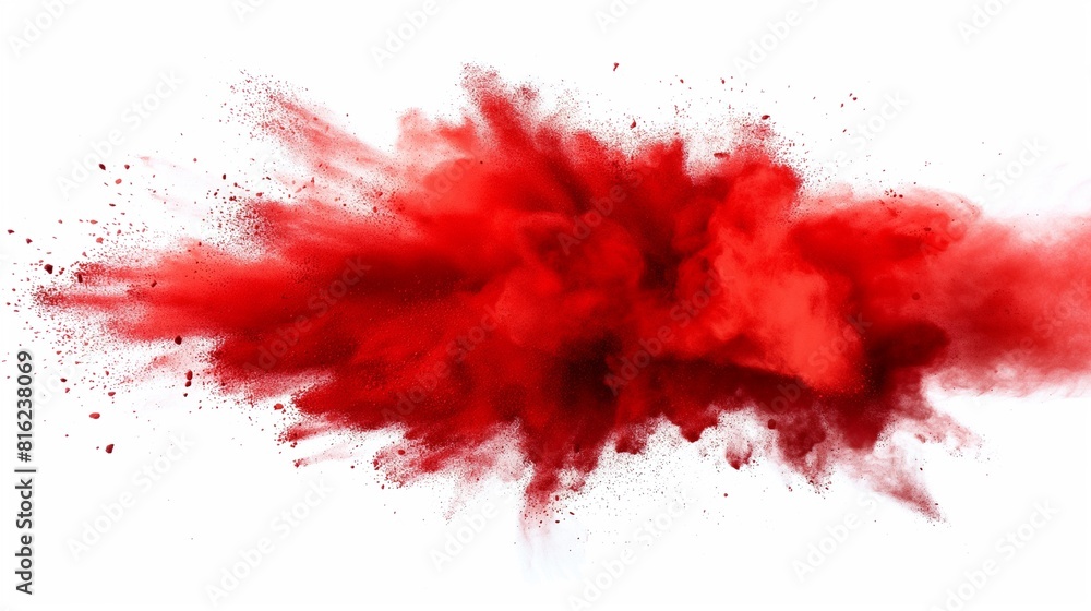 Bright red holi paint color powder festival explosion burst isolated white background. industrial print concept background isolated on white background