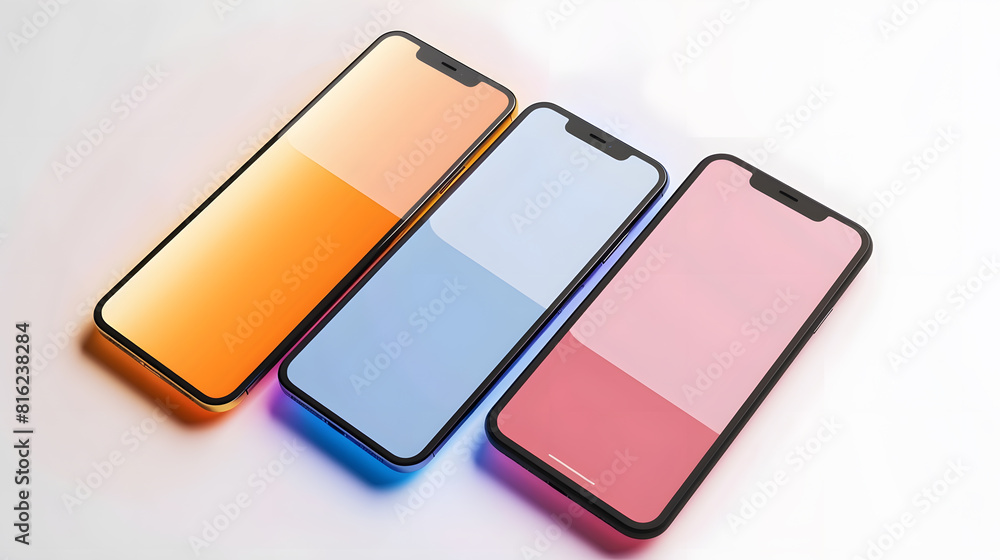flat rays collection of smartphone mockup blank screen isolated with clipping path on white background : Generative AI flat rays collection of smartphone mockup blank screen isolated with clipping path on white background : Generative AI
