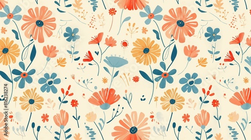 seamless kids floral pattern  in the style of pottery barn