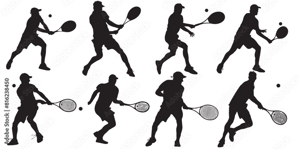 Versatile Tennis Player Silhouettes: Varied Shots