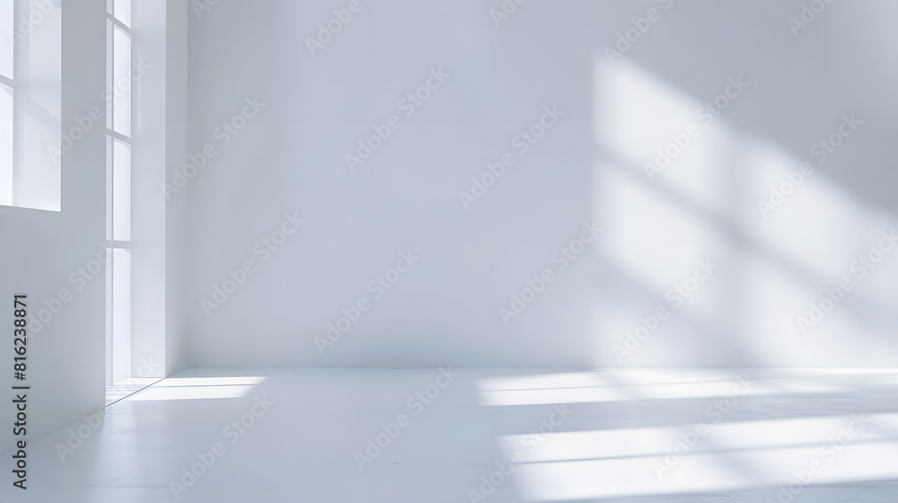 Obraz premium Abstract white studio background for product presentation Empty room with shadows of window Display product with blurred backdrop : Generative AI