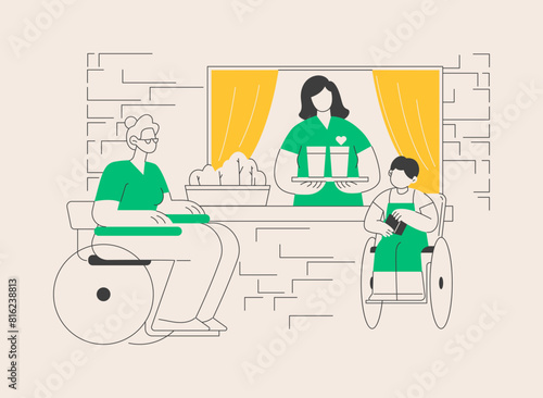 Care of the disabled abstract concept vector illustration.