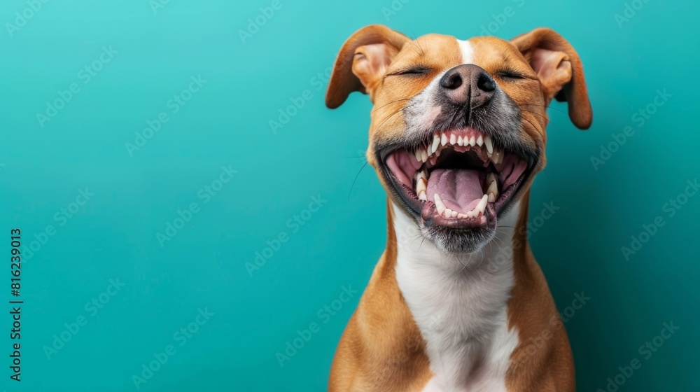 Cute happy funny dog with plain background. Cute happy funny dog with plain background.