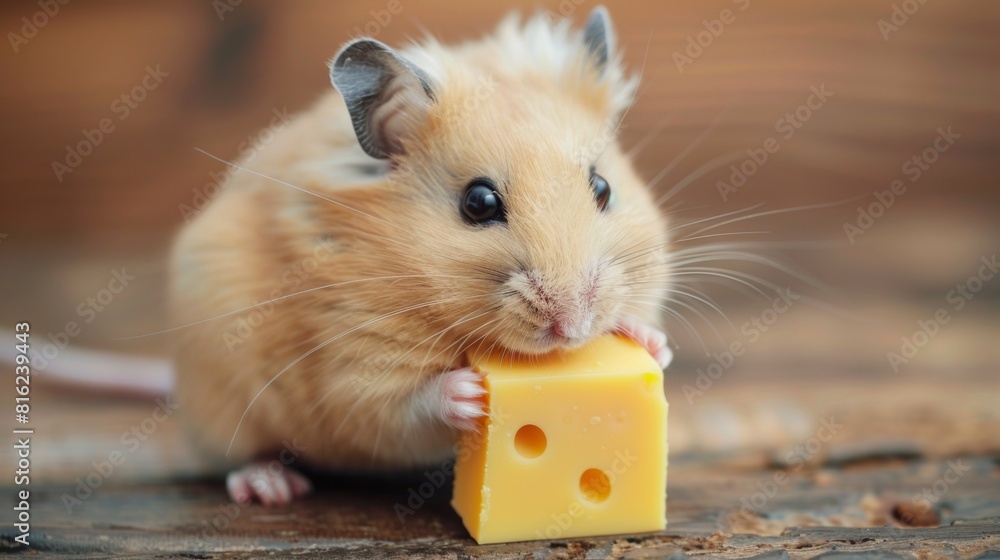 Fototapeta premium Cute hamster eating cheese