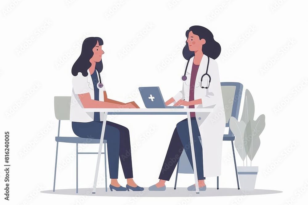 female doctor performing checkup on patient healthcare and medicine concept flat vector illustration