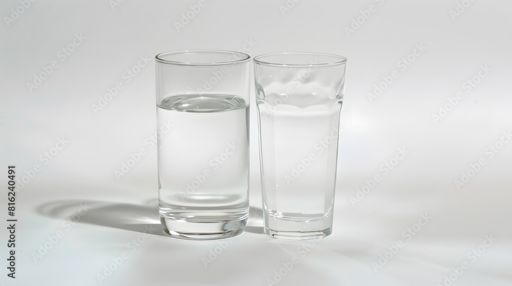 tall empty half and full glass of water isolated on white with clipping path included : Generative AI tall empty half and full glass of water isolated on white with clipping path included : Generative AI