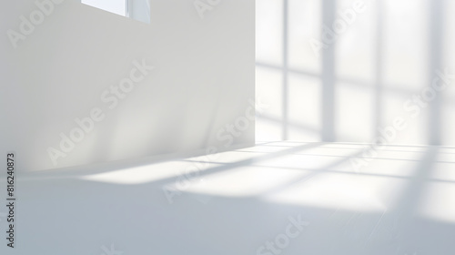 Abstract white studio background for product presentation Empty room with shadows of window Display product with blurred backdrop   Generative AI