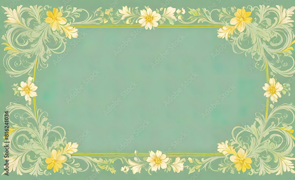 Simple light green scroll line with empty center, vintage floral shabby chic background, empty copy space, smartphone background,