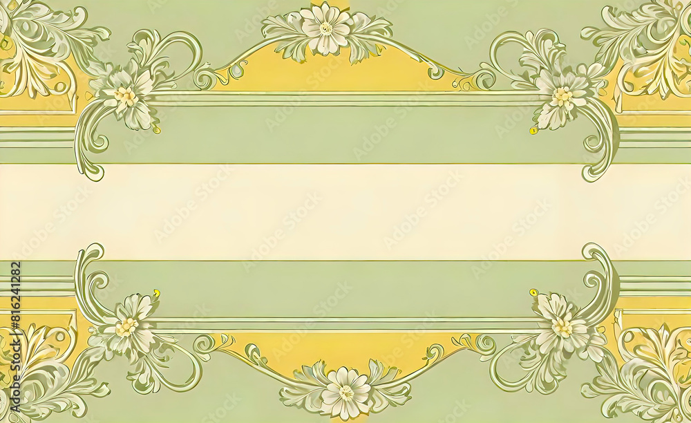 Simple light green scroll line with empty center, vintage floral shabby chic background, empty copy space, smartphone background,