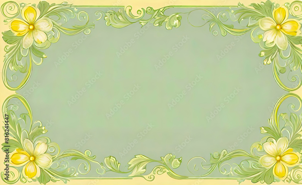 Fototapeta premium Simple light green scroll line with empty center, vintage floral shabby chic background, empty copy space, smartphone background,