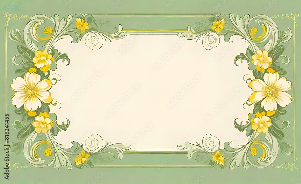 Obraz premium Simple light green scroll line with empty center, vintage floral shabby chic background, empty copy space, smartphone background,