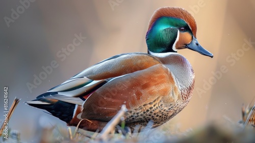 Distinctive Duck Breeding Males of the Eurasian Wigeon Display Beautiful Plumage