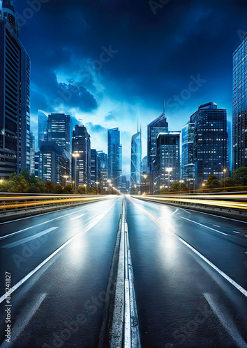 modern empty road at sunset in a big city